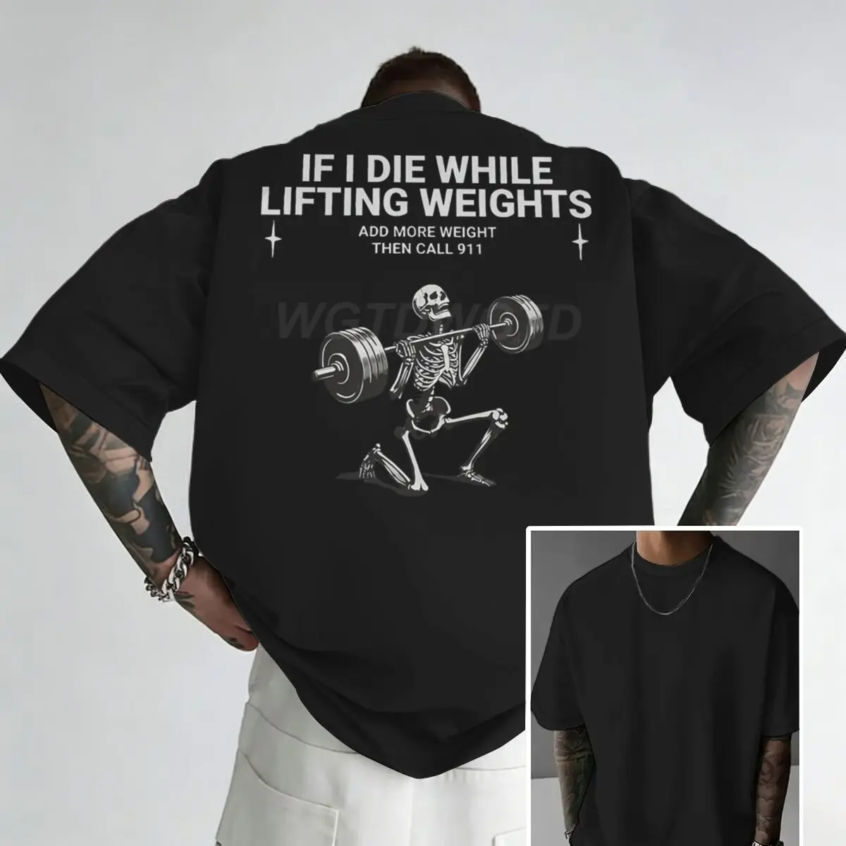 Funny Skeleton Fitness Print T-shirt Man M-6XL Oversized Plus Size Tshirt Trendy Tees Funny Gym Tee Lifting Design Men's Shirts