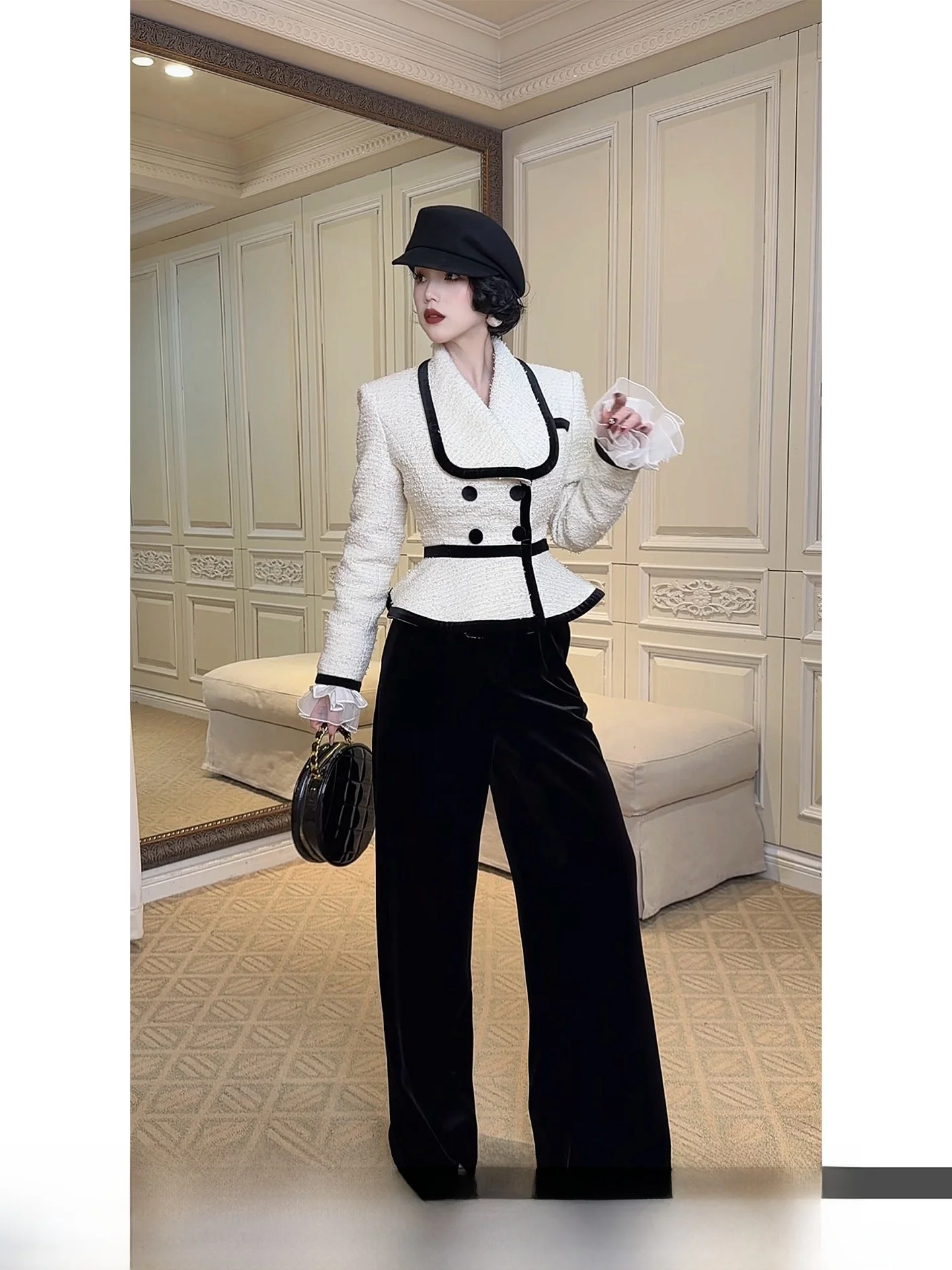 

LYXJ Fce Lined Wide Leg Pants Women's High Waist Velvet Straight Leg Pants Winter Warm Slimming Casual Trousers