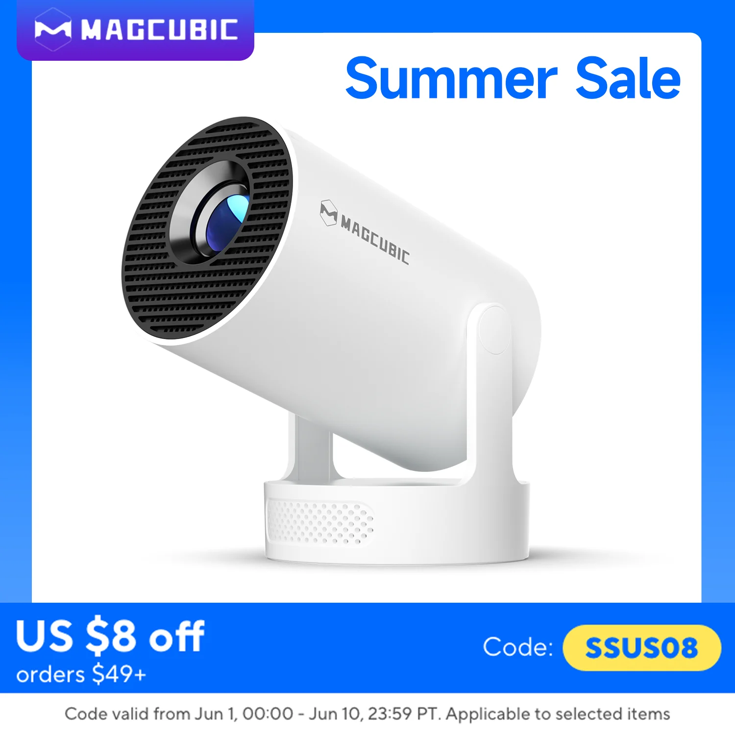 Magcubic HY300 Pro + Projector 8K 720P With 5W Speaker Android 14 8000 Lumens WiFi 6 BT5.4 Outdoor Video Home Theater Projector