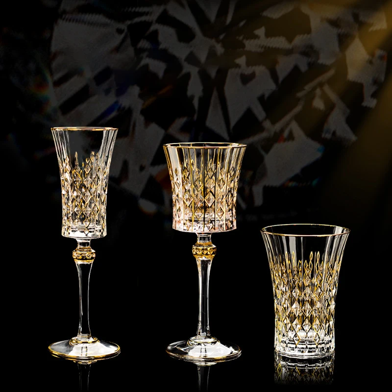 Luxury Crystal Wine Glasses Gold Foil Crystal Shot Glasses Champagne Glasses Wine Goblet Water Cup for Bar Wedding Party Glass