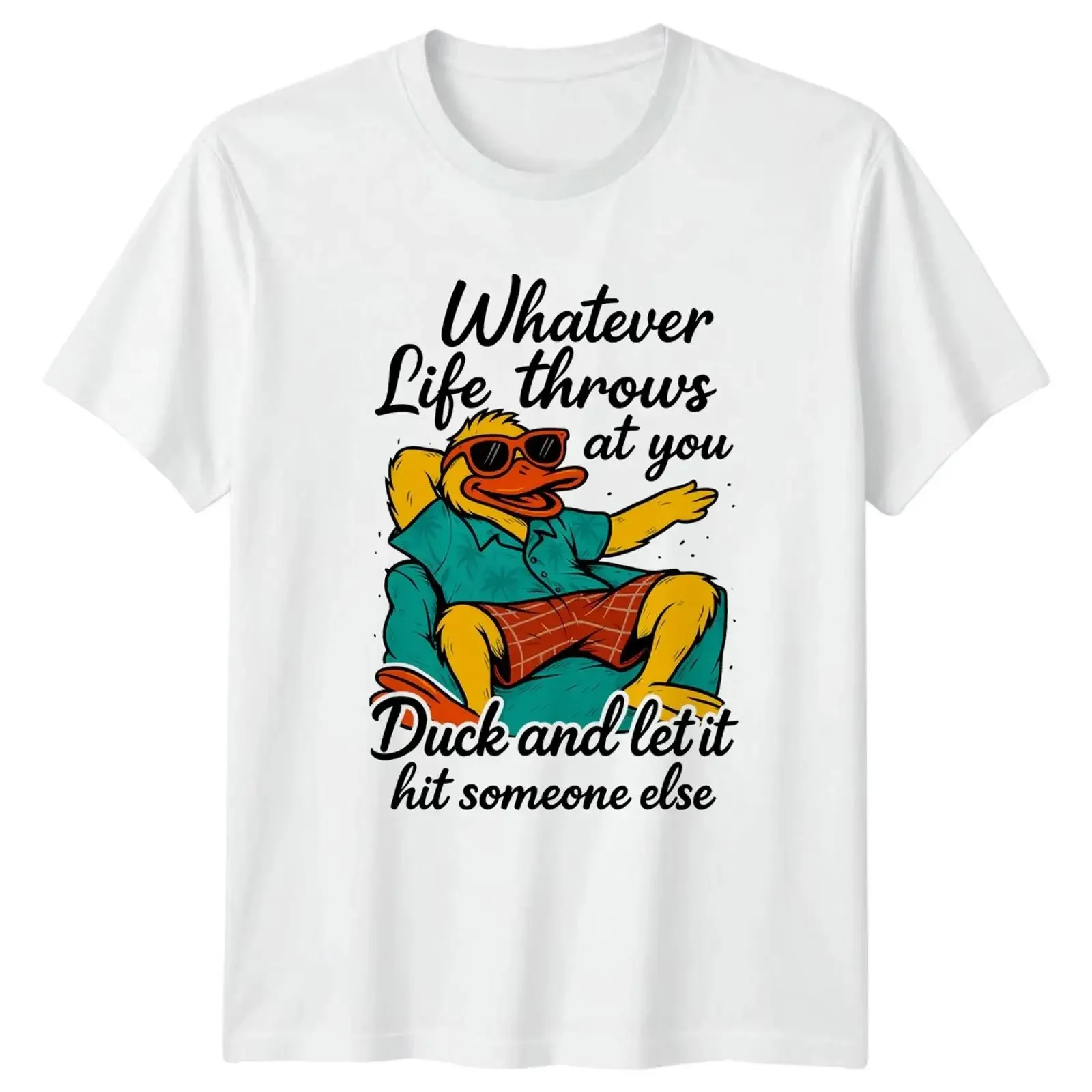 Whatever Life Throws At You Duck T Shirt Funny Farm Animal Humor Birthday vintage Washed Top For Everyday Wear designer clothes