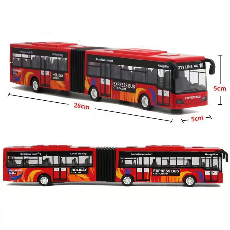 Double Section Elongated Bus Simulation Alloy Car Model with Rebound Force for Boys Toy Vehicle Collection