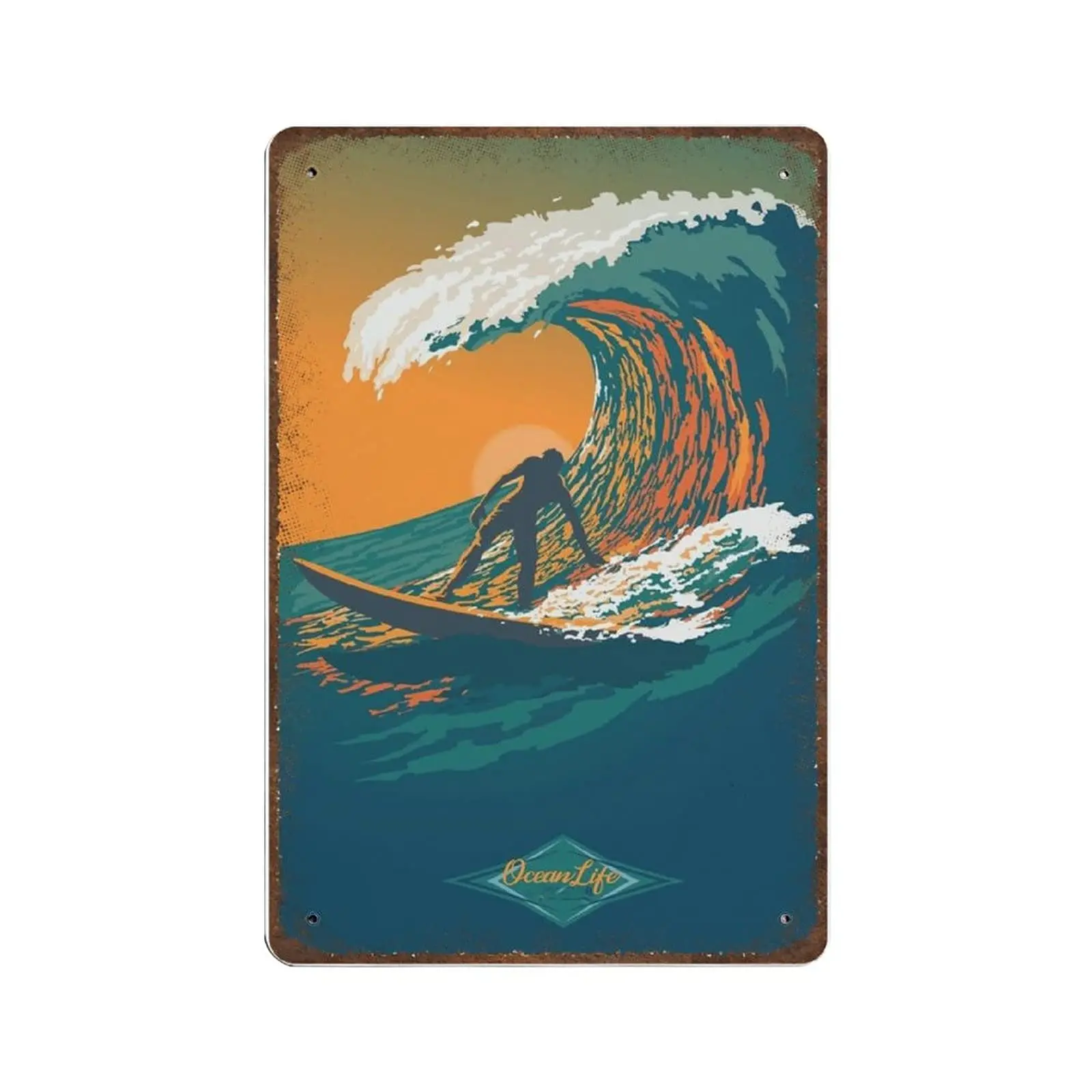 Dreacoss Plaque en métal rétro, Affiche fantaisie, Peinture sur métal, Plaque en métal rétro sur le thème de la vie marine et du club de surf, Plaque en métal touristique, Décoration intérieure D