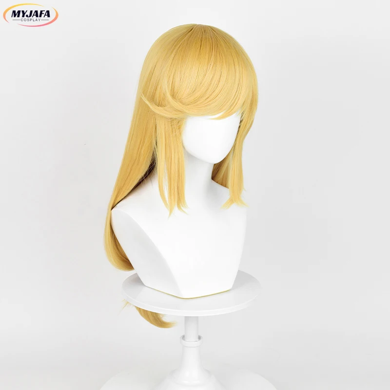 Applejack Peluca de Cosplay de Anime de alta calidad, cabello sintético resistente al calor, peluca larga de cuero cabelludo amarillo dorado, pelucas de fiesta de Anime + gorro de peluca