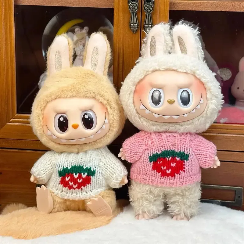 Doll Clothes Outfit Accessories For Korea Kpop EXO 17cm Labubu V2 V1 Winter Strawberry Love Sweater Anti freeze Kid Toy Gift