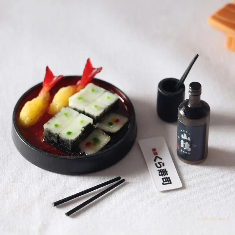 Y4UD 1/6 1/12 Nhà Búp Bê Mini Bộ Đồ Ăn Sushi Nhật Bản Cho Shochu Thực Tế Nhựa Mô Hình Tương Tác Giả Vờ Chơi Gi