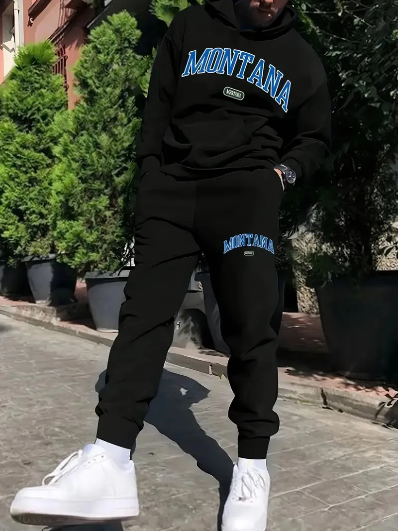 The 2025 Spring and Autumn new men's hoodie set is a casual and fashionable streetwear collection with letter prints