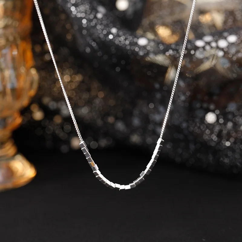 925 Silver Geometric Pendant Necklace for Women • Minimalist Clavicle Chain • Electroplated Square Design • Fashion-Forward Summ