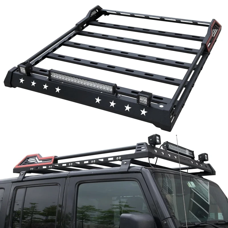 

Truck Top Lage Storage Rack with LED Light Bar Off Road Roof Rack JK 2007-2018