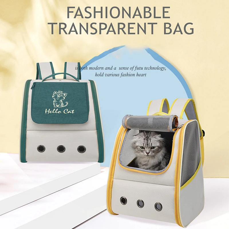 Pet Cat Carrier Backpack Breathable Portable Travel Backpack Tulle Oxford Fabric Handbag Breathable Security Pet Travel Bag