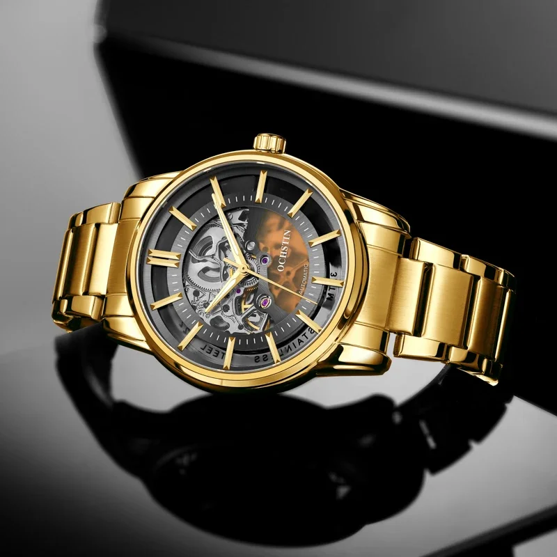

Luxury Mens Automatic Mechanical Watch Stainless Steel Strap Watches For Man Skeleton Waterproof Male Business Wristwatch