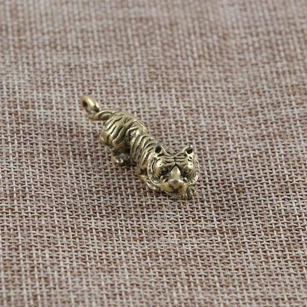 3D Copper Diy Desktop Decoration Animal Home Office Room Gift Pendant Tiger Figurine Keychains Sculpture