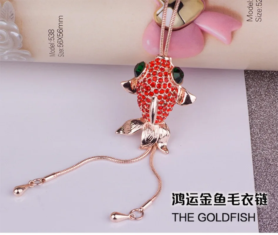 Благоприятная цепочка для свитера с золотой рыбкой, длинное и универсальное ожерелье с подвеской в этническом стиле.