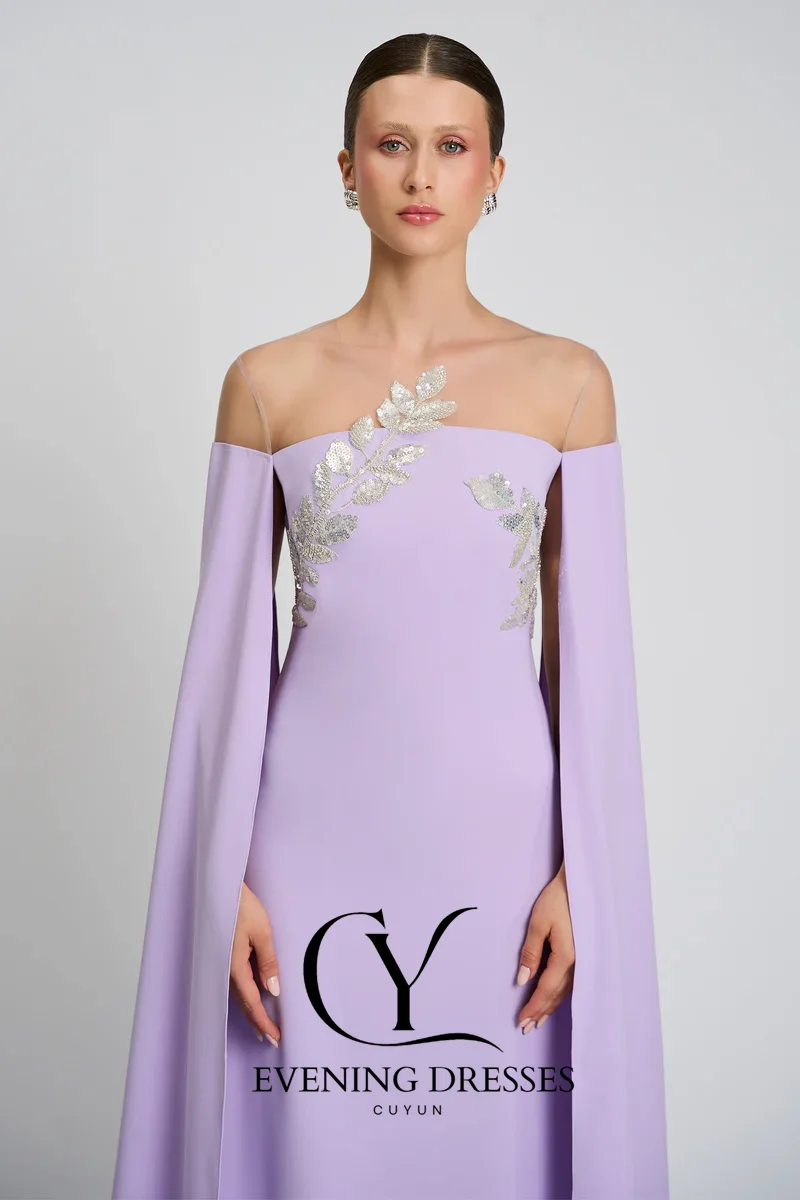CUYUN лавандовые вечерние платья женские с цветочной аппликацией элегантное длинное платье для выпускного вечера на заказ скромное вечернее платье для торжественного мероприятия