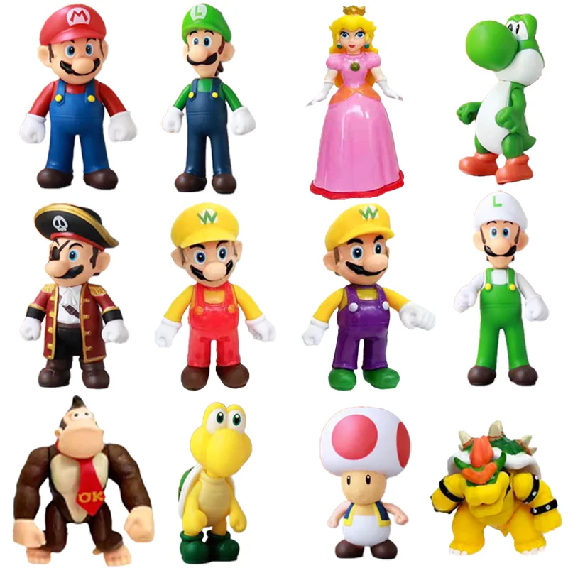 

Super Mario Bros PVC Action Figure Toys Dolls Model Set Luigi Yoshi Donkey Kong Mushroom for kids birthday gifts