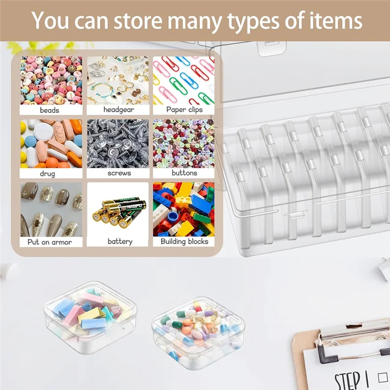 AA20-Bead Organizer Box, Small Rectangular Clear Bead Storage Containers Boxes With Hinged Lids And Labels