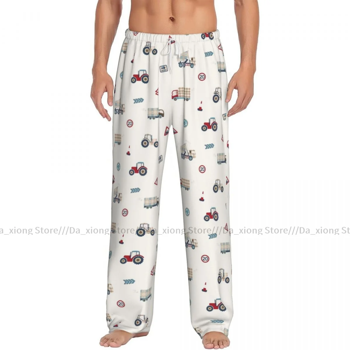 Pijama informal para hombre, pantalones de dormir con patrón de tractores y camiones, holgados, cómodos, ropa de dormir