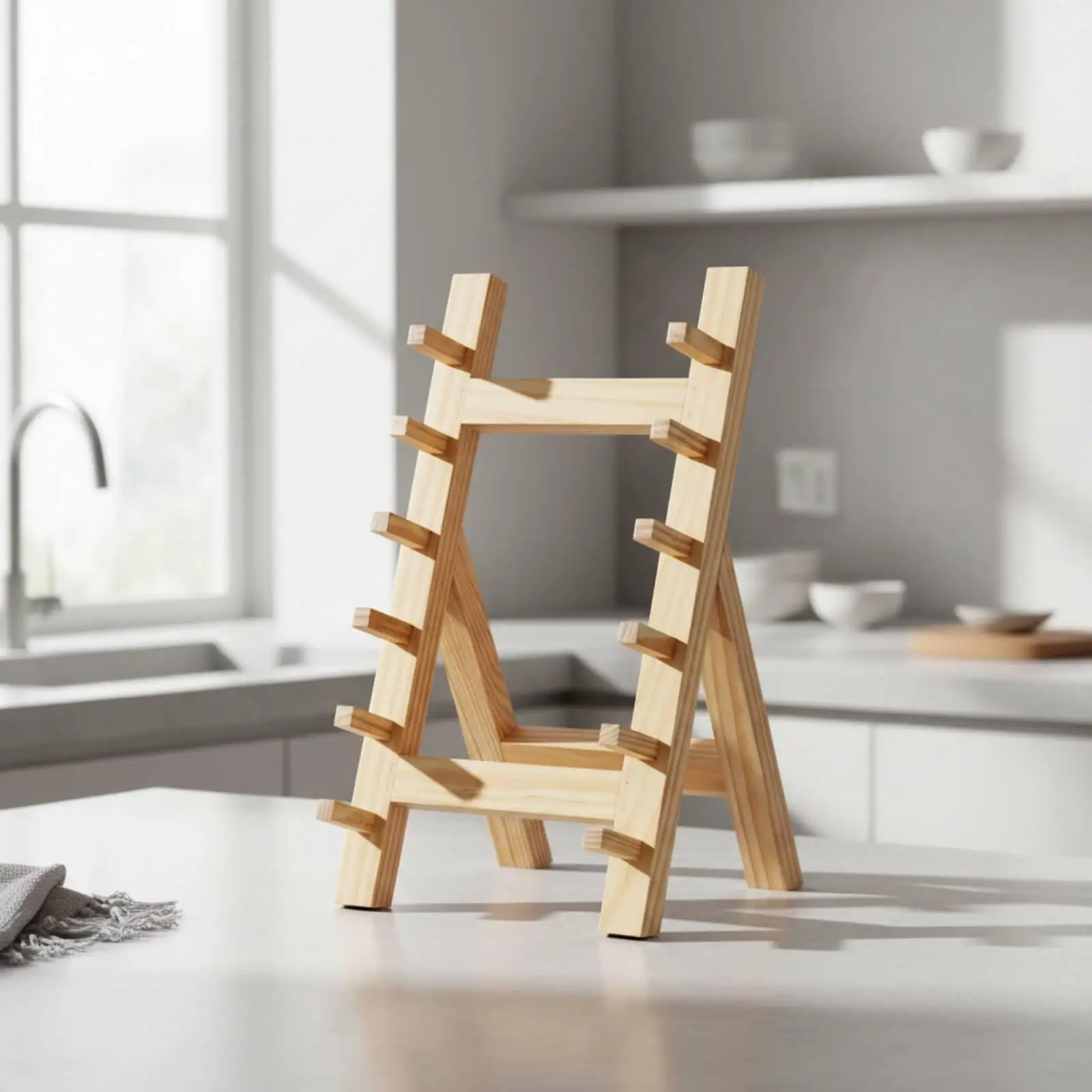 Open Frame Pine Wood Knife Rack Industrial Design with Wooden Pegs for Sashimi Fish Chef Knives Kitchen Counter Display Stand