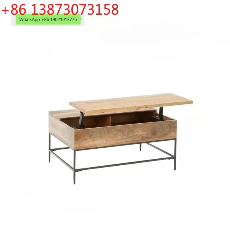 N Lifting Tea Table Modern Oak Multi-Functional Tea Table Solid Wood Adjustable Storage Minimalist Small Tea Table