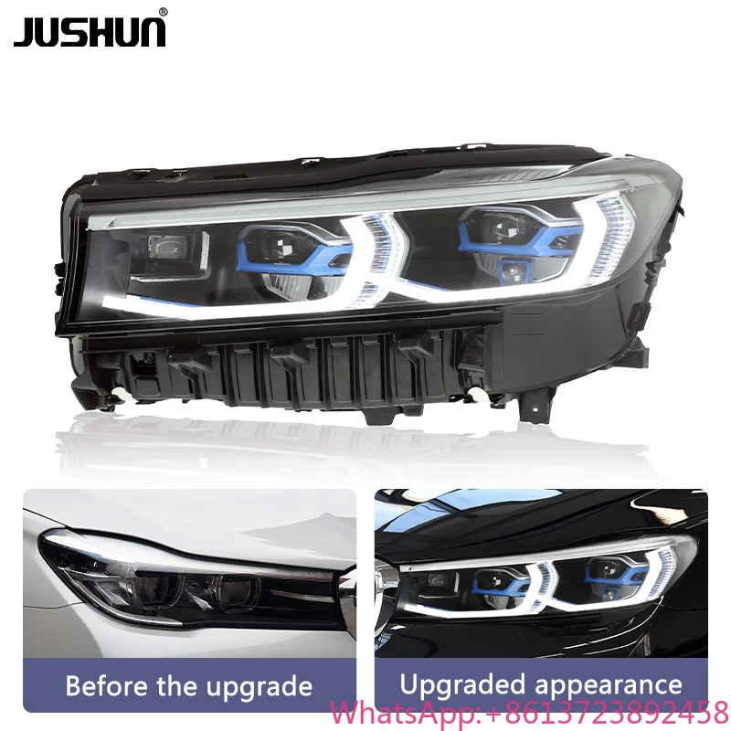 

Фара в сборе JUSHUN для BMW 7 серии G12 2016-2018, новая, с синей рамкой, светодиодными линзами, дневными ходовыми огнями и указателями поворота
