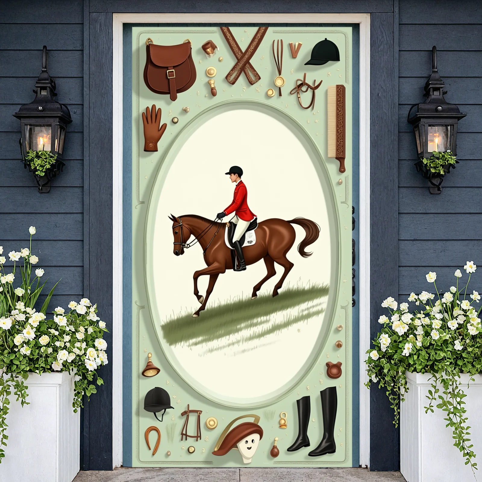 Horse Lover Backdrop Horseshoe Decor Equestrian Banner Horse Theme Background Leather Reins Equine Celebration Background