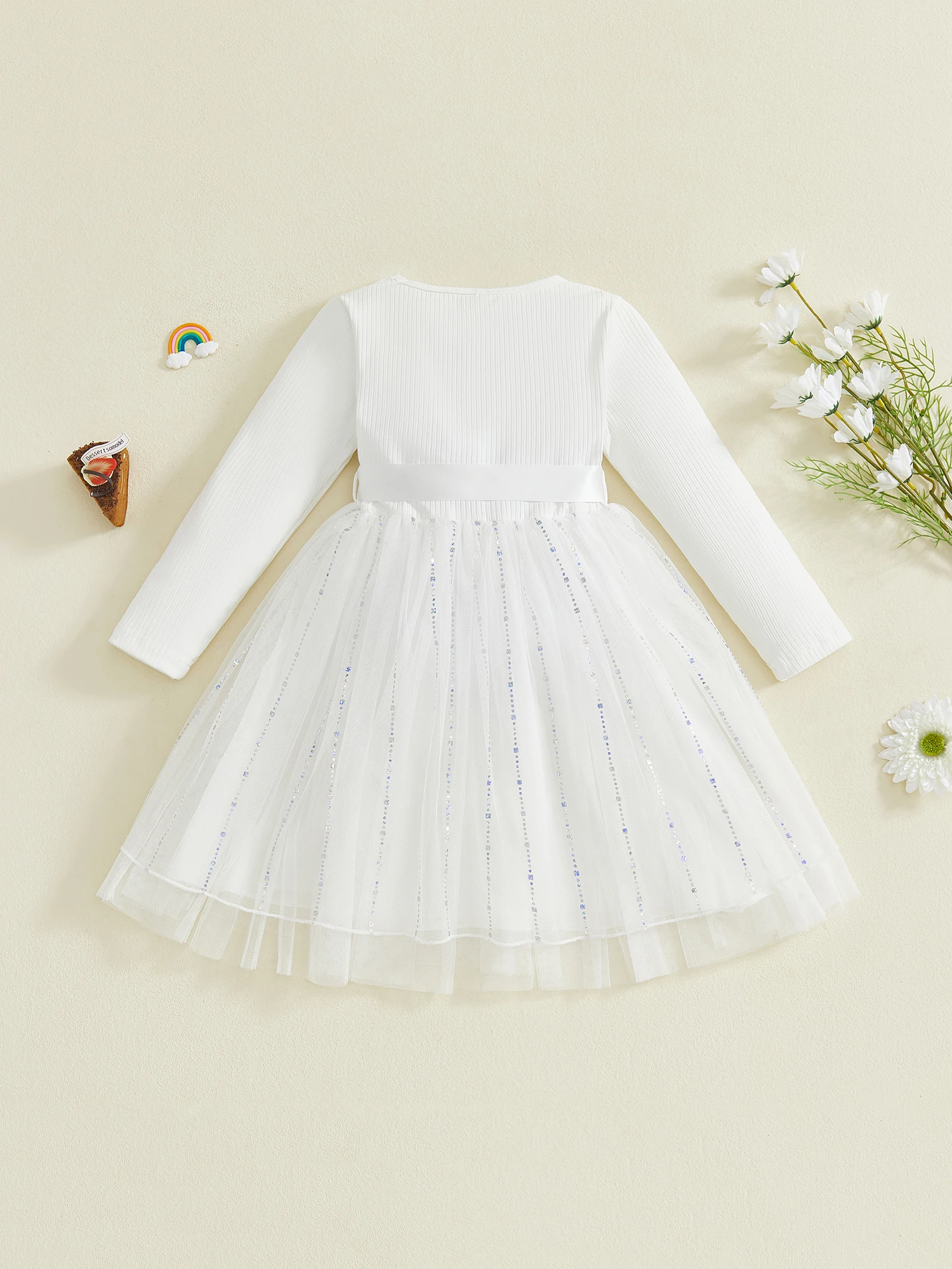 

Элегантное кружевное платье принцессы с цветочным принтом и поясом-бантом, трапециевидное бальное платье из тюля с круглым вырезом и длинными рукавами для маленьких девочек