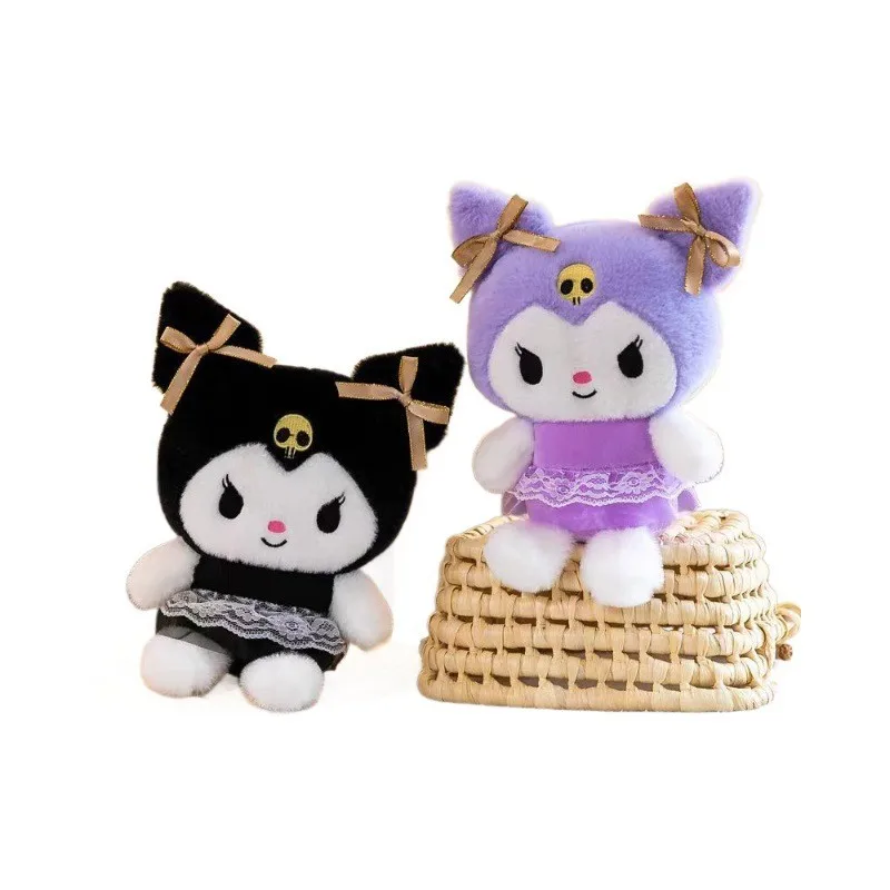 22cm Sanrio Kuromi Pluszowe zabawki Poduszka Kawaii Anime Kuromi Pluszowa lalka Miękka wypchana kreskówka Urocza lalka Wystrój domu Dziewczyny Prezenty świąteczne