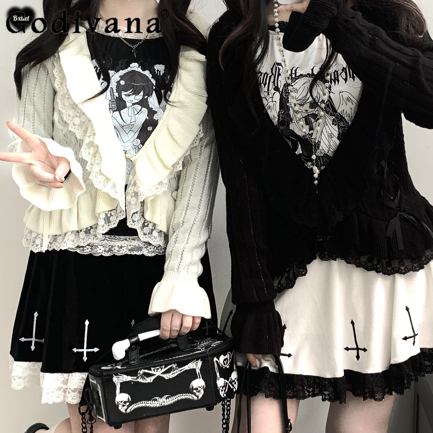 Japanese Mass-produced Lace-up Bow Lace Cardigan Jacket Spring Autumn Loose Casual Knitwear Sweater Lady Sweet Long-sleeved Top