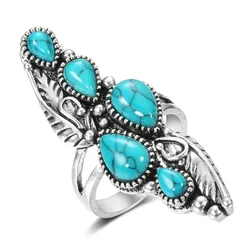 Natural Turquoise Ring Geometric Line Cross Wedding Gold Rings for Women Larimar Vintage Fine Jewelry 925 sterling silver ring