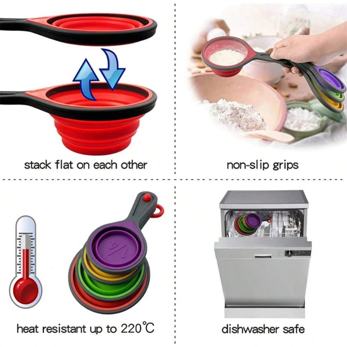 Silicone Measuring Cup Measuring Spoon Collapsible Baking Measuring Tool Set for Coffee Flour Sugar Baking Spoon Kitchen Tools