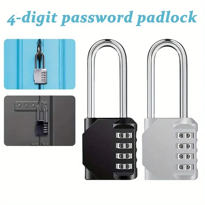 1/2PCS Waterproof Password Padlock Pad Lock Outdoor 4 Digit Long Shackle Combination Padlock for School Locker Gym Locker