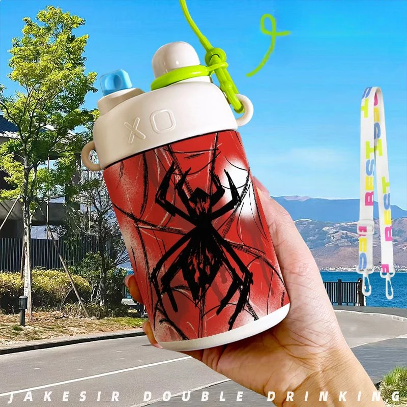 Marvel Cartoon Spidermancreative stainless steel thermos cup large capacity outdoor portable double lid sports water cup gift