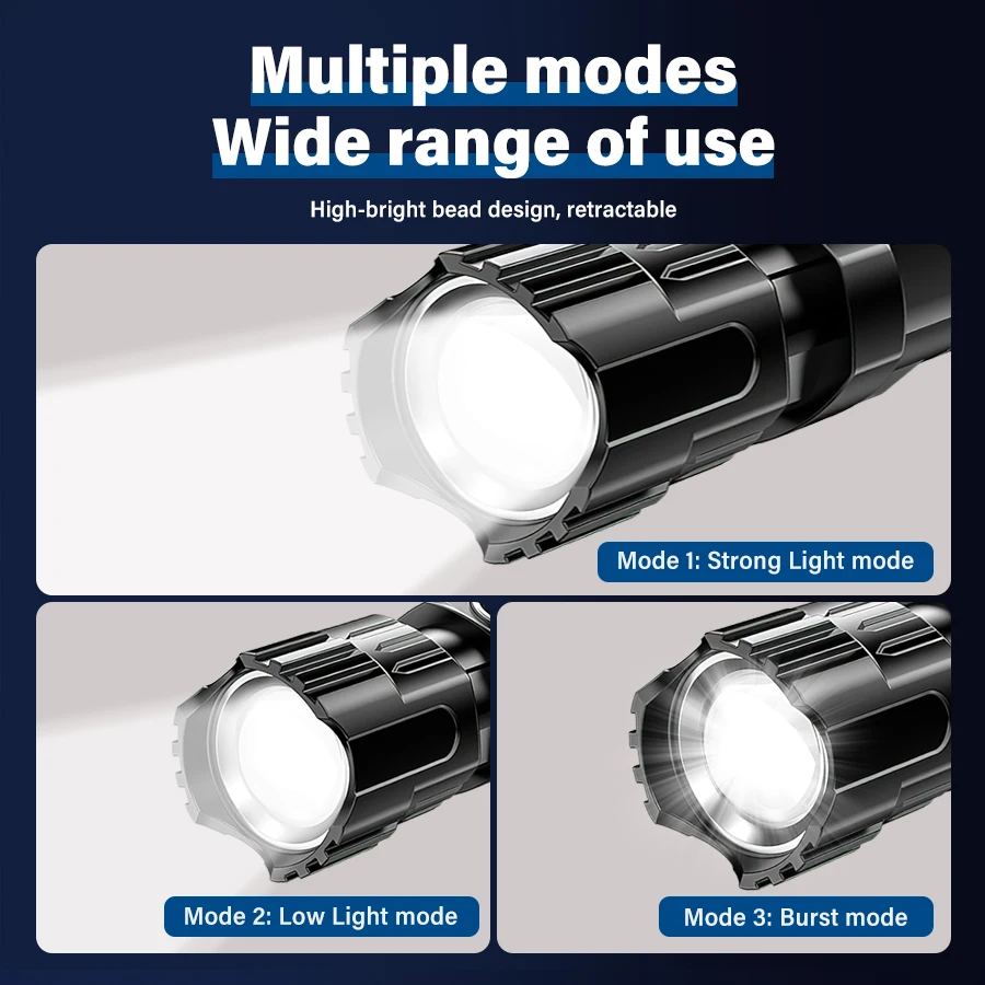 عالية قوة مصابيح كاشفة بلمبات Led 2000LM الشعلة التكتيكية مع عرض ضوء USB شحن التخييم الصيد فانوس التكبير في حالات الطوارئ