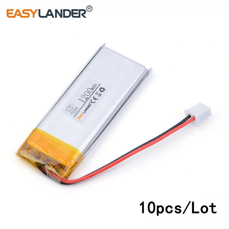 

10pcs /Lot XHR 2.54 1200mAh 752365 752565 lithium Li ion polymer rechargeable battery phone charging power bank PAD PSP