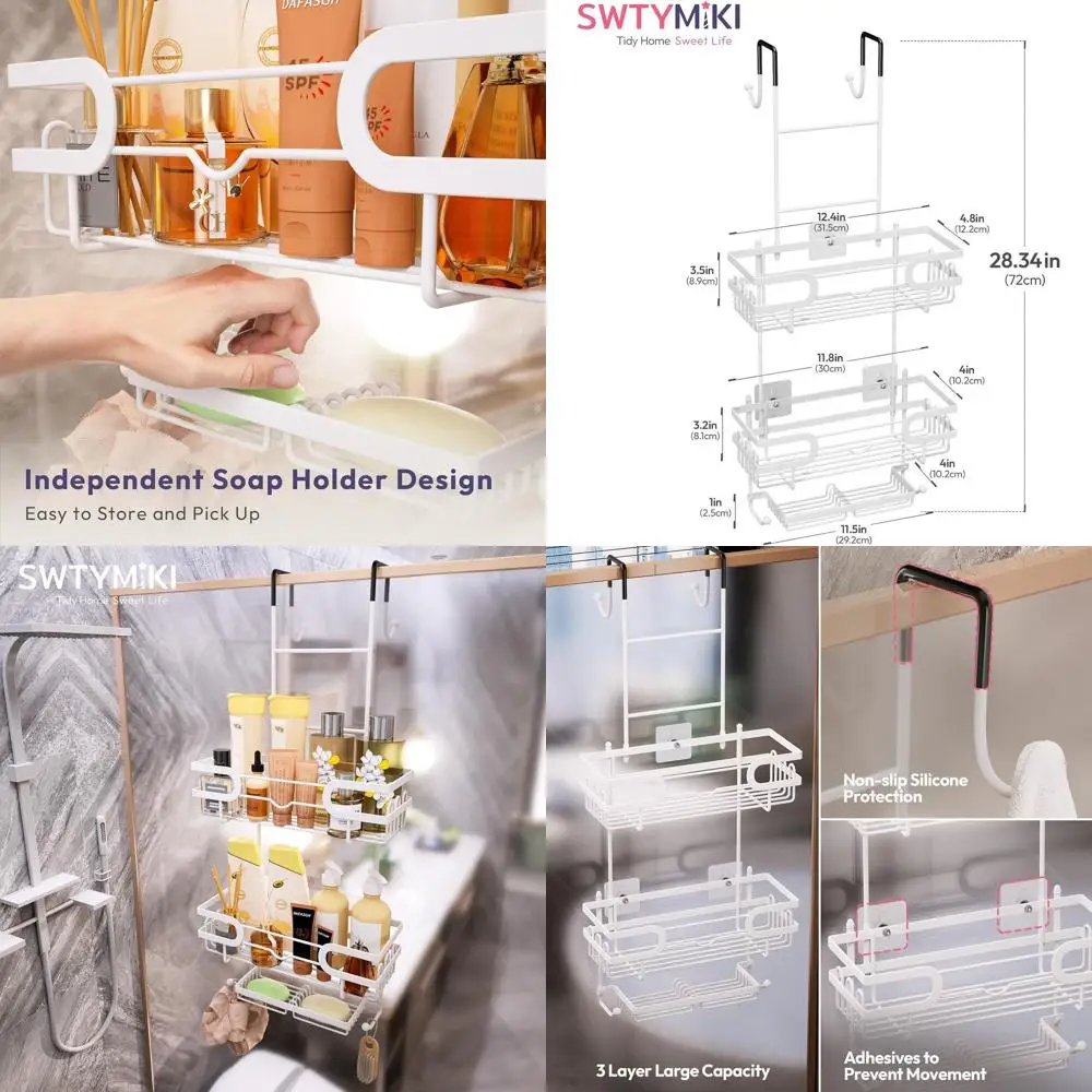 

Дверной органайзер для душа с двойной мыльницей и 16 крючками для хранения в ванной комнате, белый