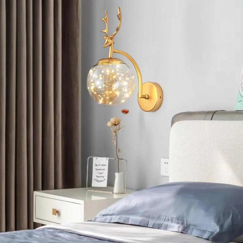 Wandlamp Met Ster Nordic Licht Creatieve Hertenhoorn Slaapkamer Bedlampje Eenvoudige Woonkamer Gepersonaliseerde Achtergrond Wandlamp