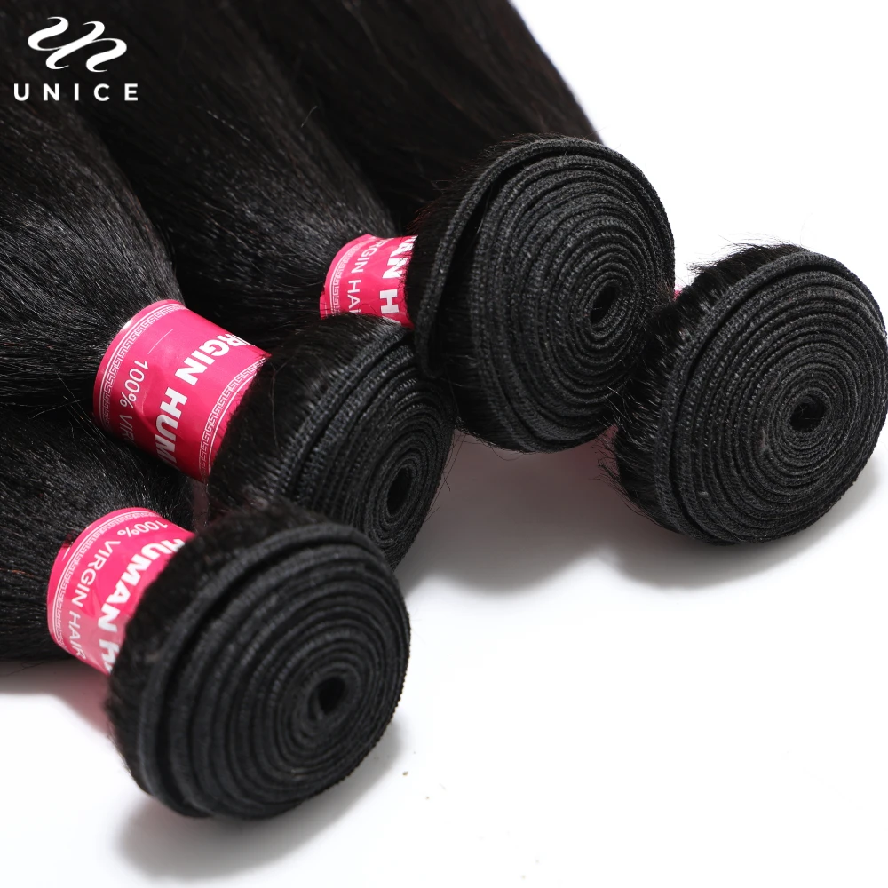 Unice Hair ياكي مستقيم 3 حزم صفقة اللون الطبيعي 100% حزم الشعر البشري خياطة في ينسج 100 جرام لكل حزمة #4