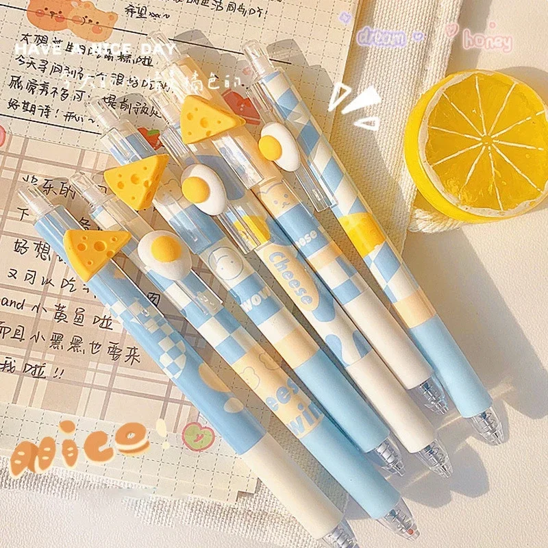 6PCS Ins Cheese Design Mechanical Pencils Kawaii 0.5mm Press Pens Stationary Gel Pens Writing Tool Office Supplies