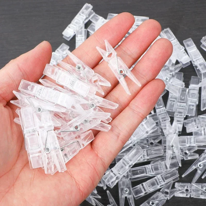 200/50Pcs Transparent Photo Clips Mini Plastic Spring Clip Clothespins Peg DIY Home Party Decoration Fairy Light Hanging Clamp