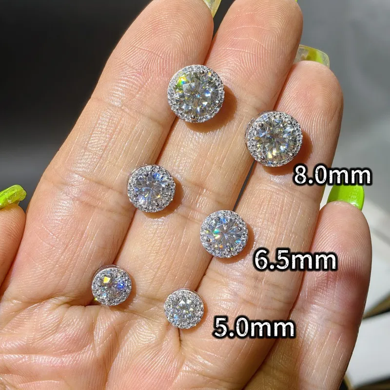

Hip Pop 5mm/6.5mm/8mm Moissanite Diamond Earings Jewelry Women 925 Silver Moissanite Stud Earrings