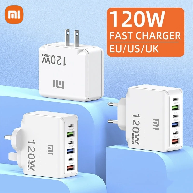 الأصلي Xiaomi 120 واط PD20W 3USB شاحن شحن سريع الجدار شاحن آيفون سامسونج الاتحاد الأوروبي/الولايات المتحدة/المملكة المتحدة التوصيل الهاتف شاحن سريع التكيف