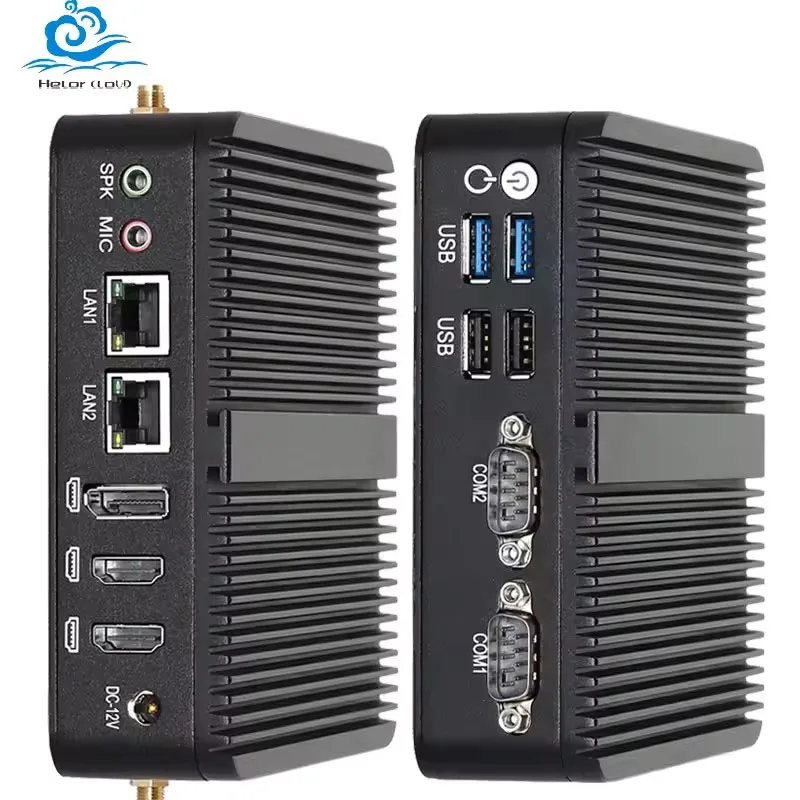 Helorpc Industrial Mini PC with Inter N100/J6412 Support WiFi 1xDDR4 2xGbE LAN 2xRS232 4xUSB Compact Computer Windows10pro Ready