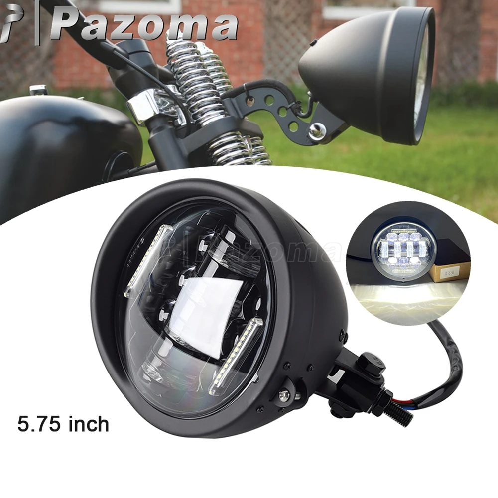 E9 Motorcycle LED Headlight 5.75 inch High Low Beam DRL Headlamp Assembly For Chopper Bobber Cafe Racer Custom Retro Head Lights