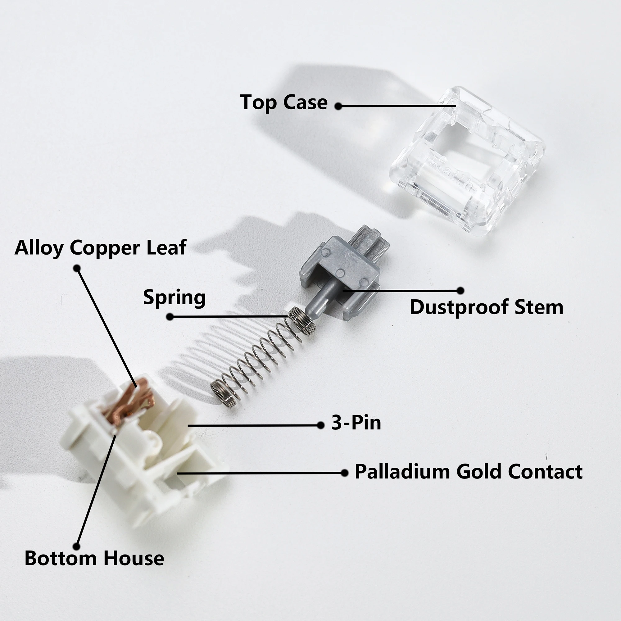 Kailh Speed Silver Switch Mechanische Tastaturschalter, cremig, linear, 3-polig, 40gf, vorgeschmiert, für 60 Gaming-Tastatur-Kit-Schalter – Detail 3