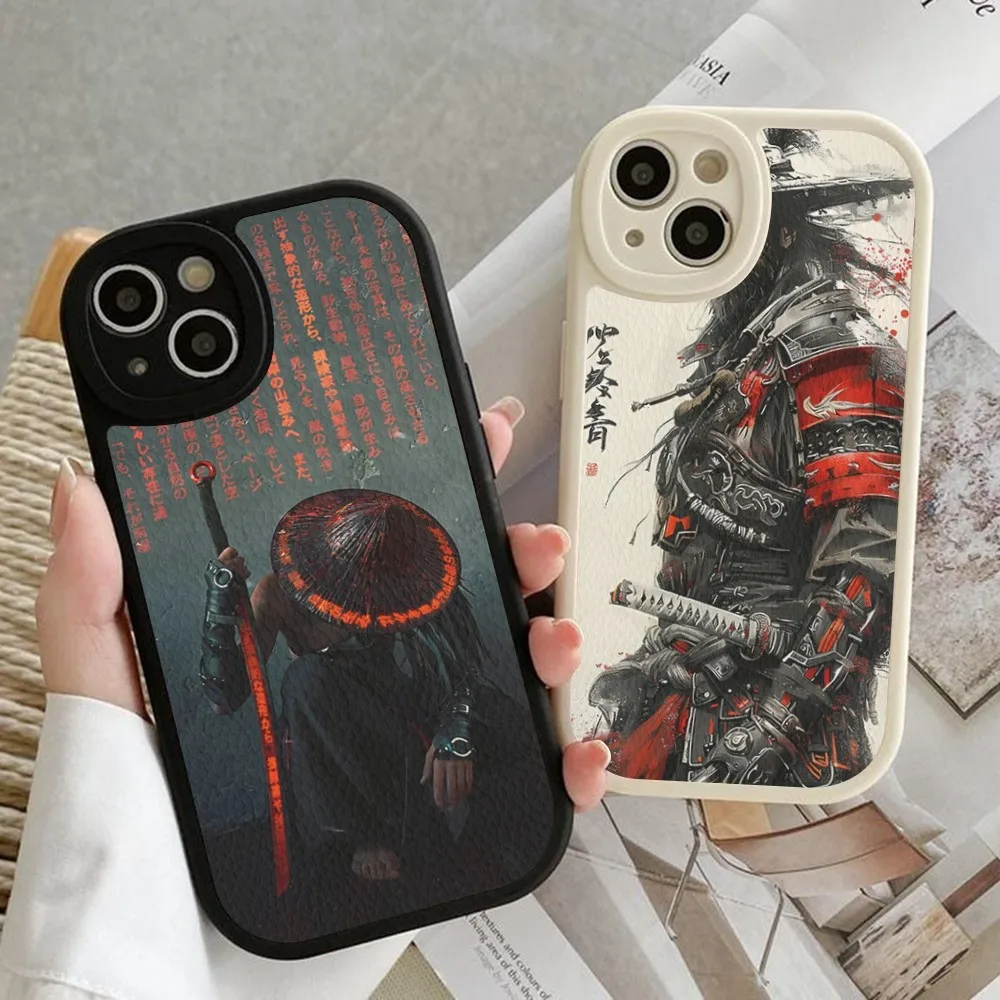 

Japanese Samurai Phone Case Hard Leather For IPhone 16 15 14 13 12 Mini 11 14 Pro Max Xs X Xr 7 8 Plus Fundas