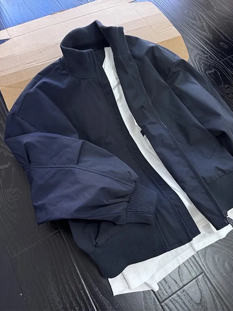Cleanfit Royal Blue Men's Spring Short Bomber Jacket American Style Stand Collar Flight Jacket Youthful Popular Loose Fit Out...