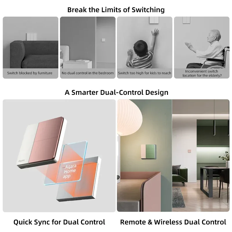 Aqara-interruptor de pared inteligente Z1, Control Dual Zigbee 3,0, Compatible con interruptor de cable único Live/Neutral, funciona con la aplicación Apple HomeKit