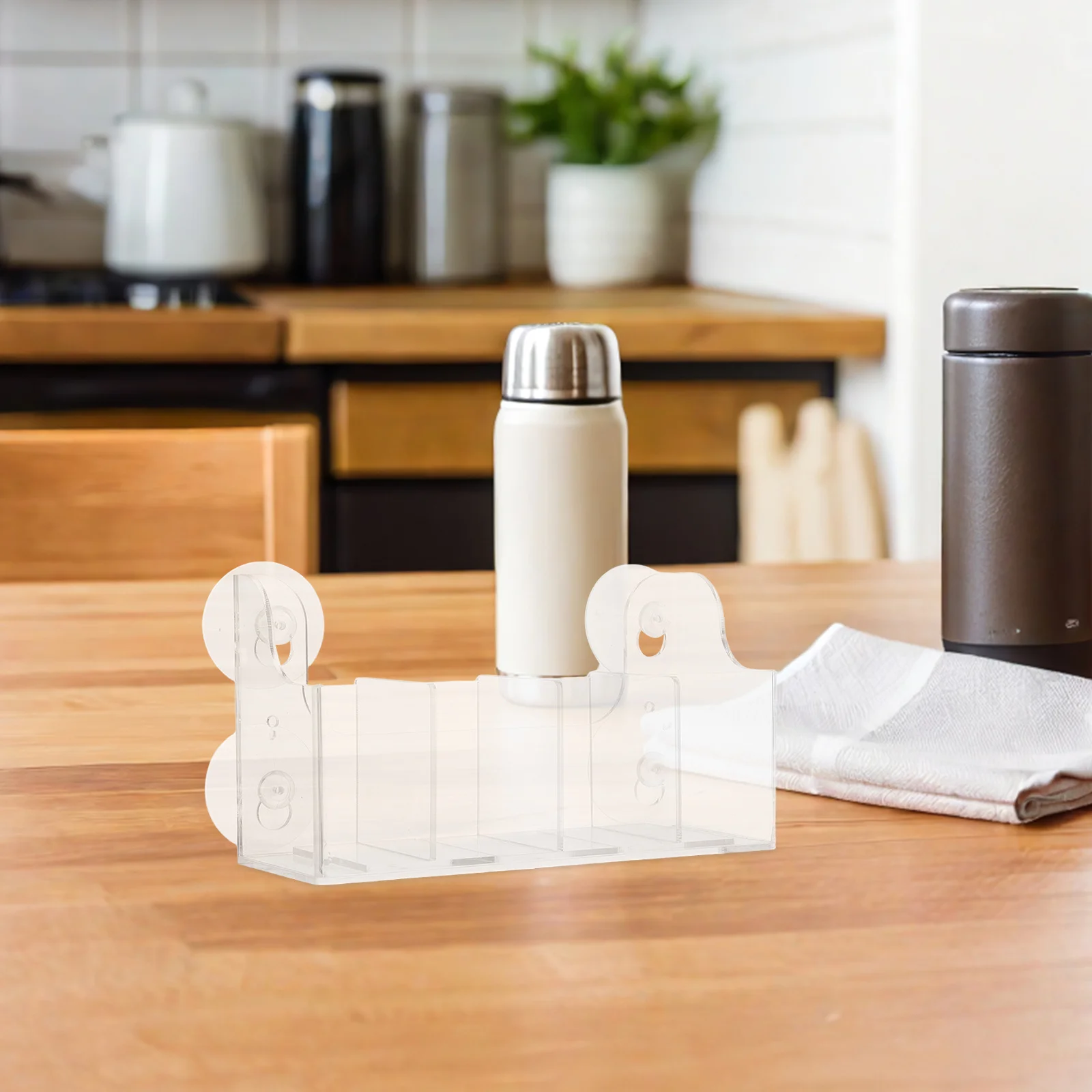 

Suction Cup Beverage Rack 5 Compartment Adjustable Dividers Easy Install Fridge Door Organizer Bottle Holder Soda Dispenser