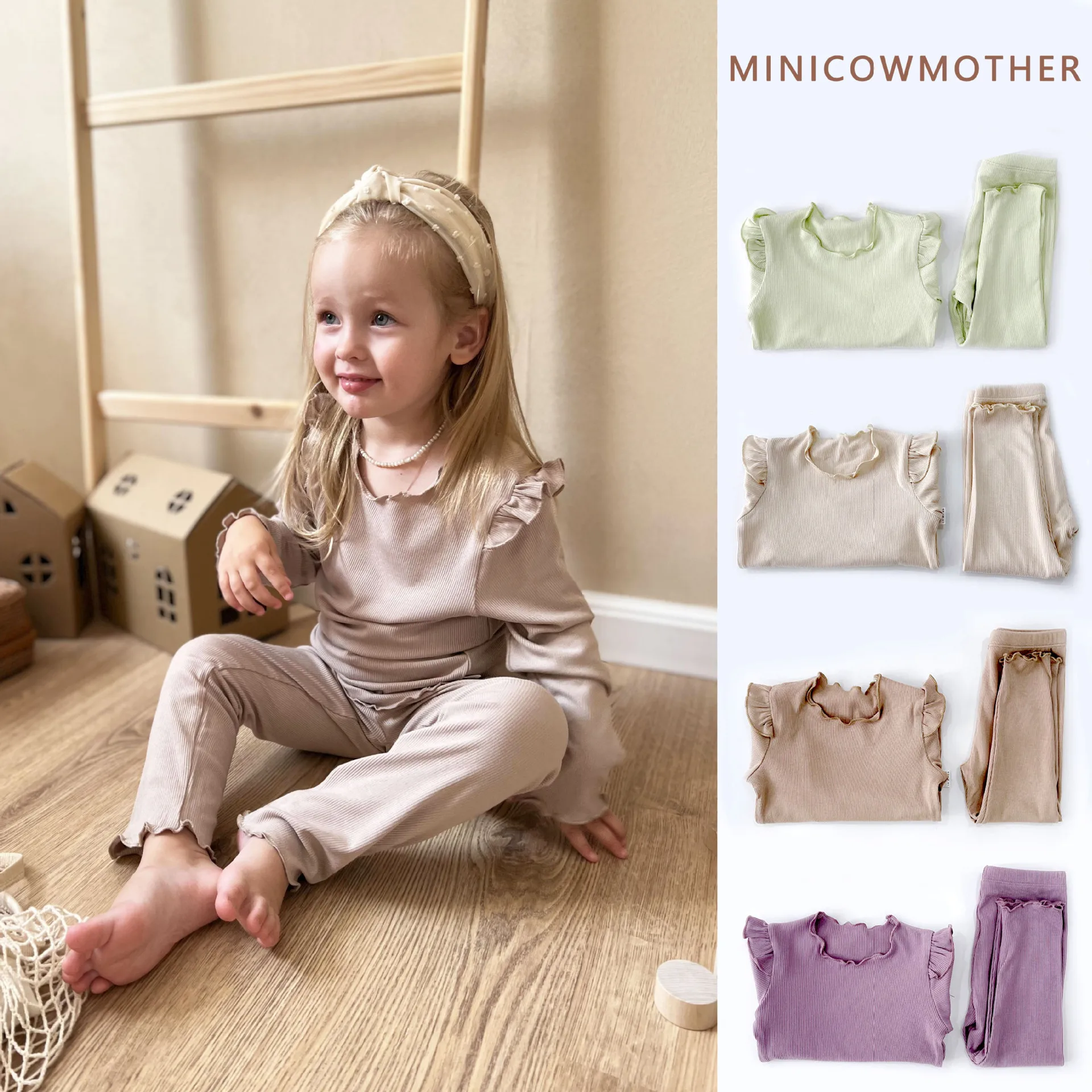 New children's three-layer padded thickened pajamas homewear Class A pure cotton suit baby winter long-sleeved thermal clothing
