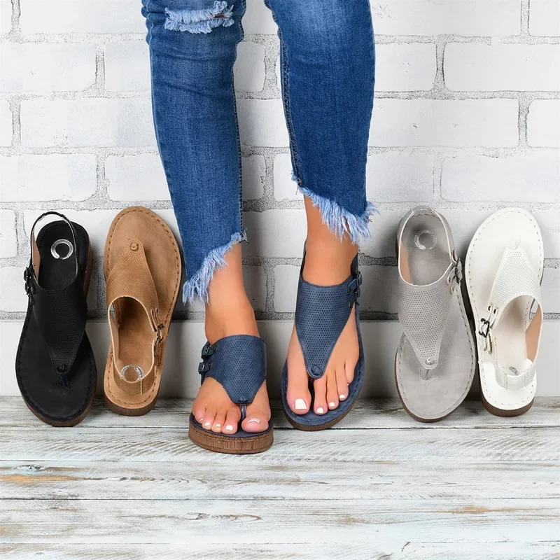 2024 New Summer Women Strap Sandals Women's Flats Open Toe Solid Casual Shoes Rome Wedges Thong Sandals Sexy Ladies Shoes